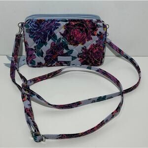 Vera Bradley NEON BLOOMS RFID All in One Crossbody Quilted Gray Purple Floral